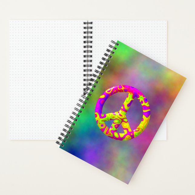 Carnet Symbole de Paix psychédélique rose jaune 3D sur Pl (À l'intérieur)