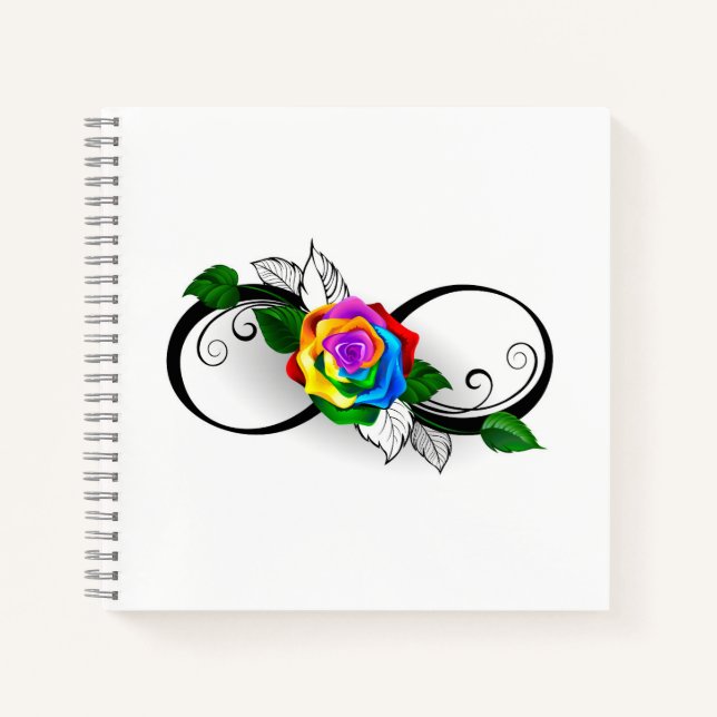 Carnet Symbole d'infini avec rose arc-en-ciel (Devant)