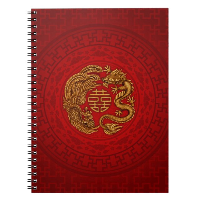 Carnet Symbole du Bonheur Double avec Phoenix et Dragon (Devant)