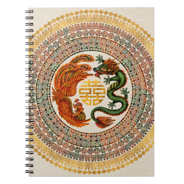 Carnet Symbole du Bonheur Double avec Phoenix et Dragon (Devant)