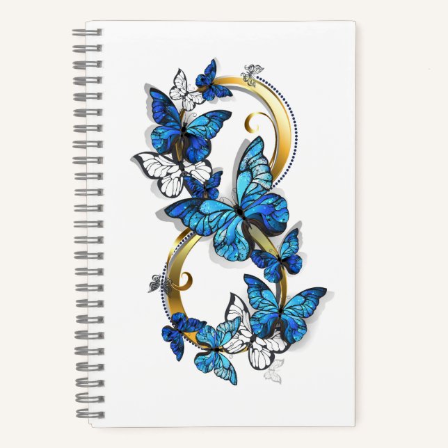 Carnet Symbole infini de papillons Morpho bleus (Recto)