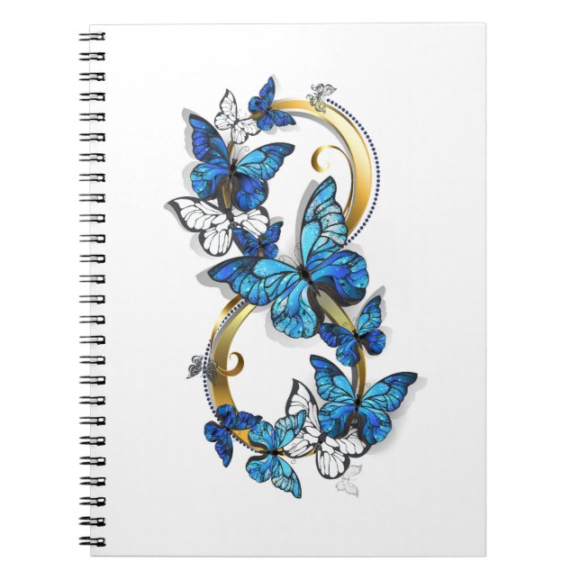 Carnet Symbole infini de papillons Morpho bleus (Devant)