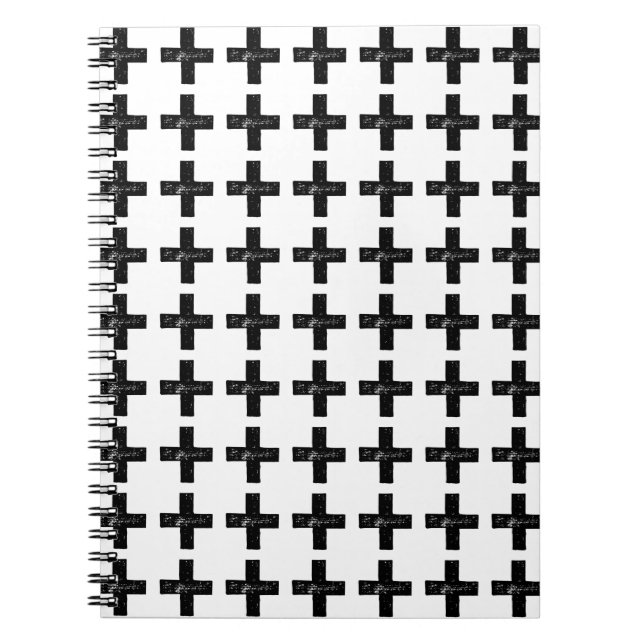 Carnet Symbole mathématique "Plus" noir et blanc Lino Cut (Devant)