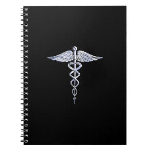 Carnet Symbole Médicale de Caduceus en argent sur la déco