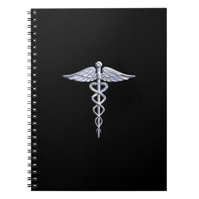 Carnet Symbole Médicale de Caduceus en argent sur la déco (Devant)