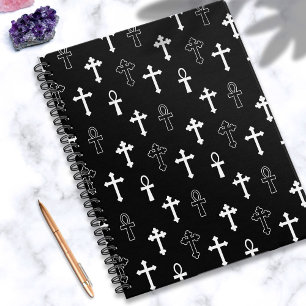 Carnet Symbole noir blanc de la Croix d'Ankh gothique Mot