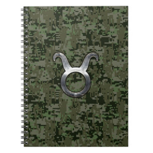 Carnet Symbole Taurus Zodiac sur Camo numérique vert