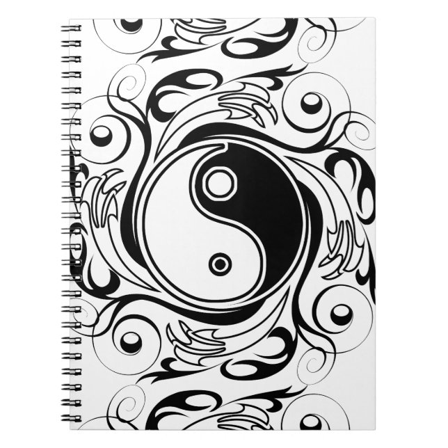 Carnet Symbole Yin et Yang Style tatouage noir et blanc (Devant)