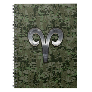 Carnet Symbole Zodiac Silver Aries Camo numérique vert