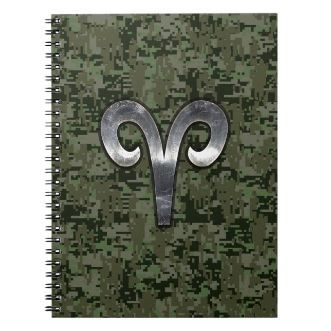 Carnet Symbole Zodiac Silver Aries Camo numérique vert (Devant)