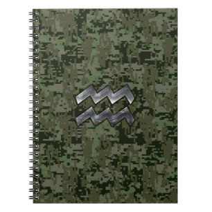 Carnet Symbole Zodiaque Aquarius sur camo numérique vert