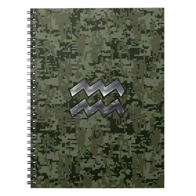 Carnet Symbole Zodiaque Aquarius sur camo numérique vert  (Devant)