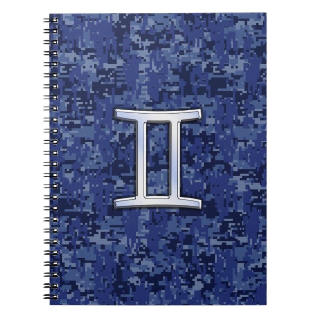 Carnet Symbole Zodiaque Gemini sur Camo numérique bleu ma (Devant)