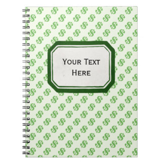 Carnet Symboles dollar sur le vert avec l'étiquette