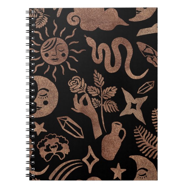 Carnet Symboles mystiques : serpent, soleil, lune. (Devant)