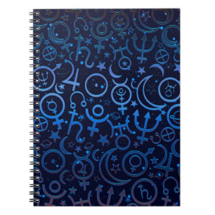 Carnet Symboles planétaires bleus Univers mystique Planèt