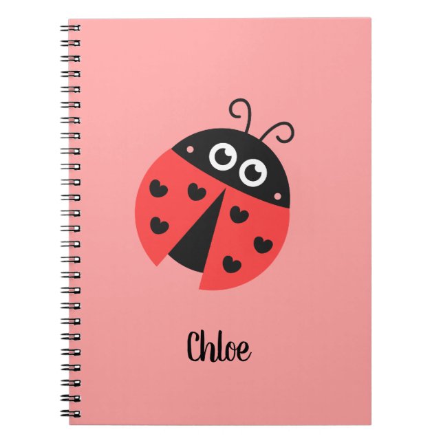 Carnet Sympa Ladybug Avec Spots Coeur Noir Personnalisé (Devant)
