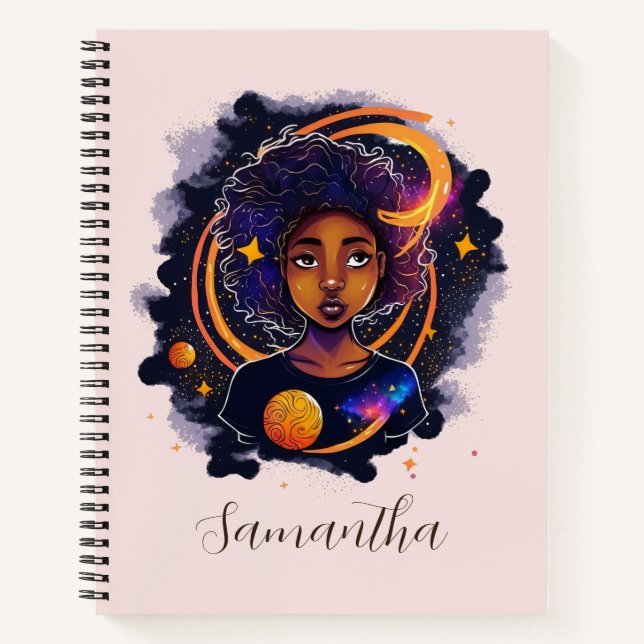 Carnet Système solaire Afro Femme (Devant)