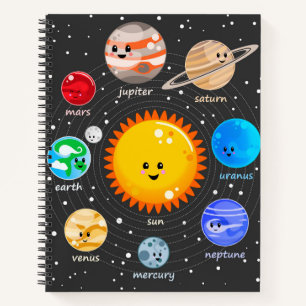 Carnet Système solaire Kawaii joyeux planètes étoiles gra