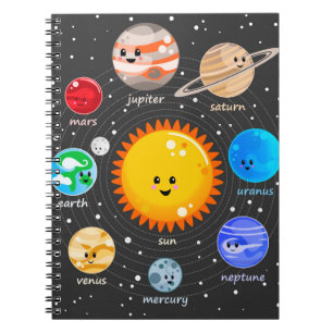 Carnet Système solaire Kawaii joyeux planètes étoiles gra