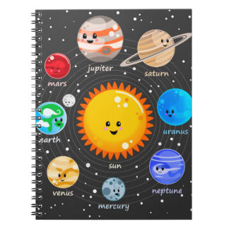 Carnet Système solaire Kawaii joyeux planètes étoiles gra