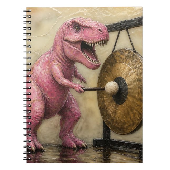 Carnet T-Rex rose tape un gong (Devant)