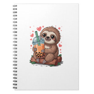 Carnet T-shirt Bubble Kawaii Paresseux Buvant du Thé Boba