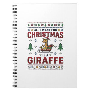 Carnet T-shirt de Noël drôle avec girafe et traîneau