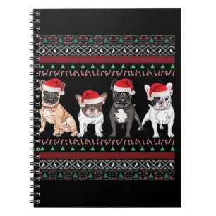 Carnet T-shirt essentiel de Noël laid avec Bulldog frança