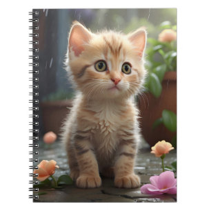 Carnet Tabby Chat Orange Assis Entre Fleurs