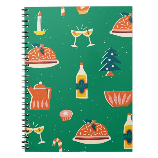 Carnet Table de fête de Noël, motif vintage. (Devant)