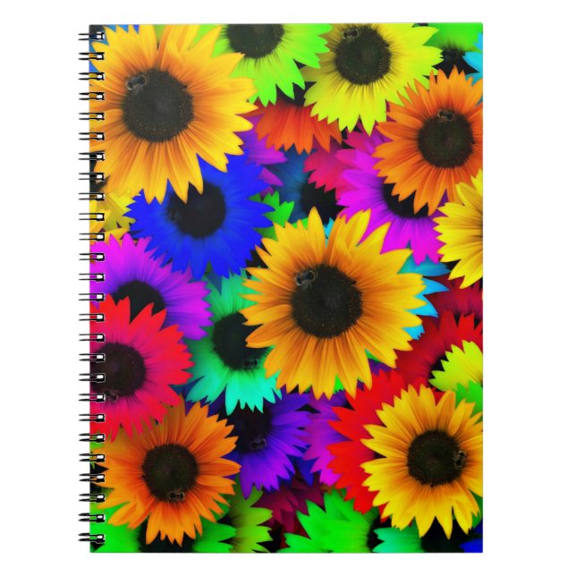 Carnet Tableau joyeux de tournesols colorés (Devant)