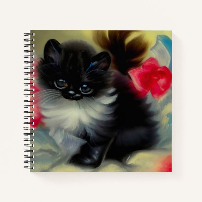 Carnet Tableau vintage de chaton noir et blanc (Devant)