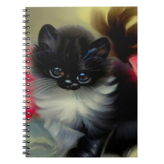 Carnet Tableau vintage de chaton noir et blanc (Devant)