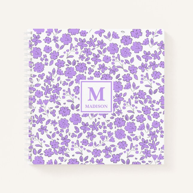 Carnet Tabliers à monogramme floral violet mauve (Devant)