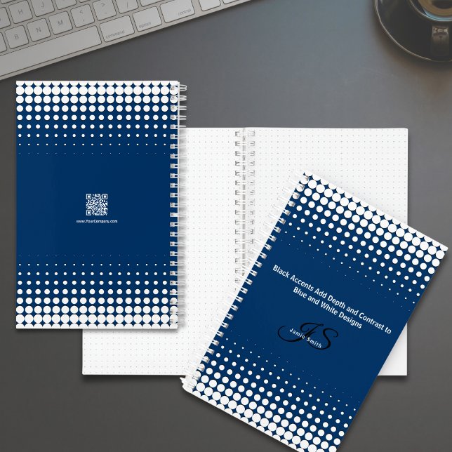 Carnet Tagline initiale demi-ton bleu blanc personnel (Initial Tagline Half Tone Blue White Personal Notebook)