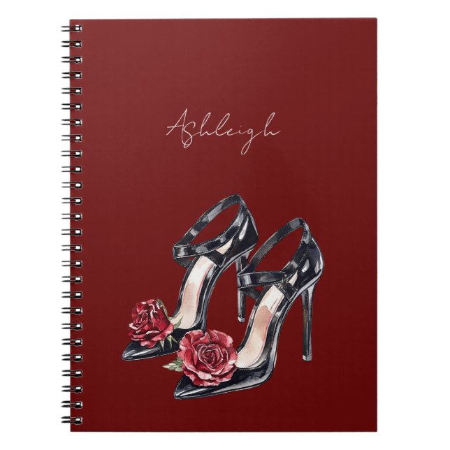 Carnet Talons Hauts Fleur Rose Florale Rouge Noir (Devant)