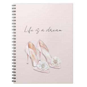 Carnet Talons Rose Blush Assez Blancs avec Fleurs Blanche