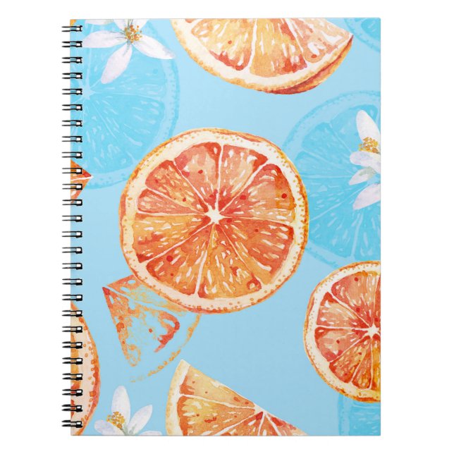 Carnet Tangerines Aquarelle : Bleu Tissu Luxueux (Devant)