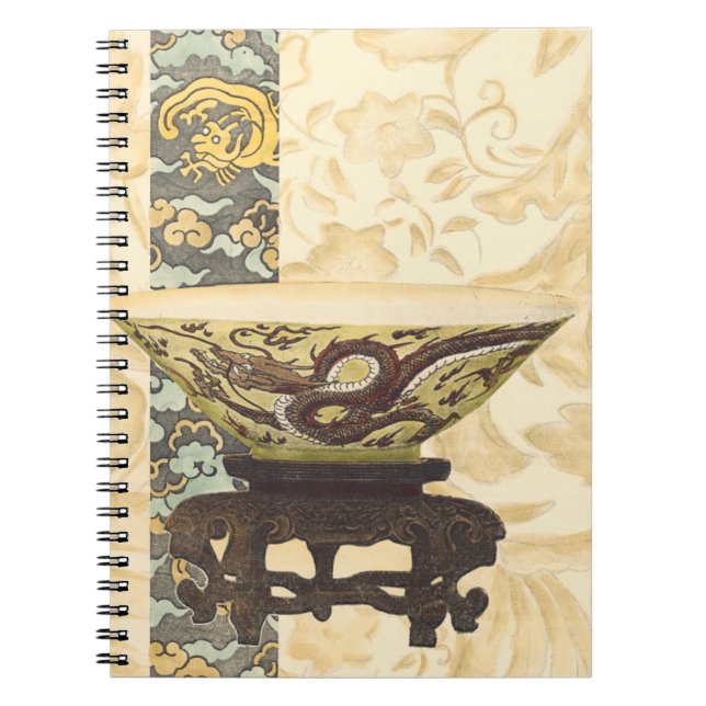 Carnet Tapisserie asiatique avec bol et design dragon (Devant)