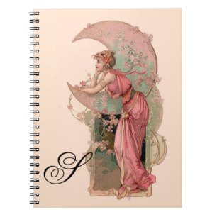 CARNET TAROTS/ LADY DE LA LUNE, FLEURS EN MONOGRAMME ROSE