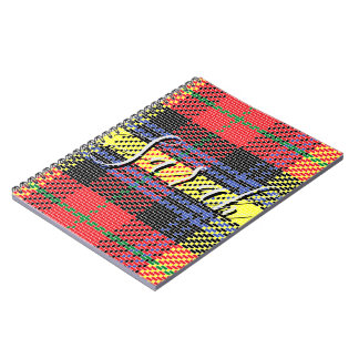 Carnet Tartan à carreaux jaune et rouge avec monogramme e