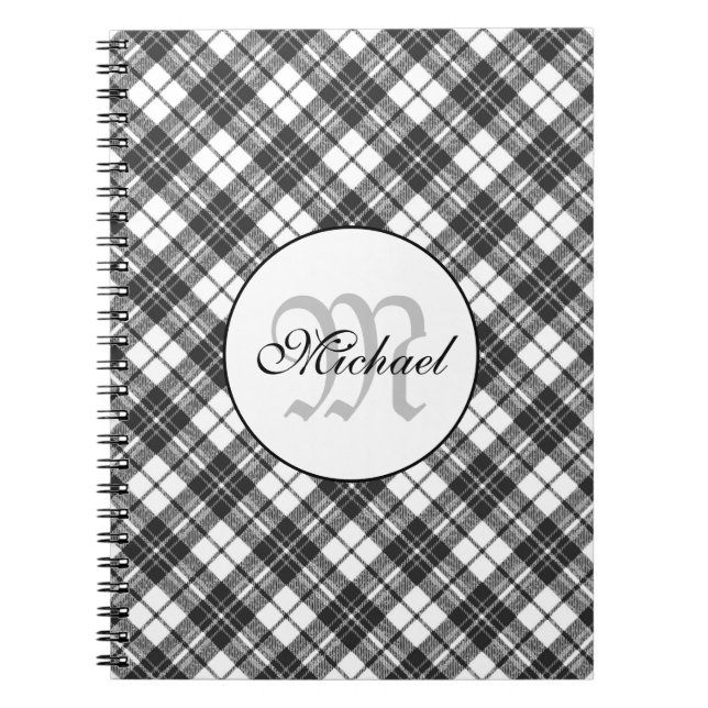 Carnet Tartan motif Noël noir blanc Monogramme (Devant)
