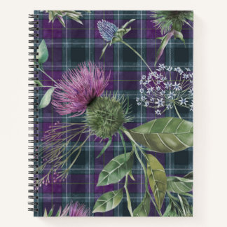 Carnet Tartan violet avec superposition de chardon