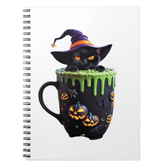 Carnet Tasse de café Halloween Chat Sorcière – Joli Chat  (Devant)