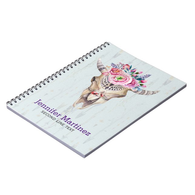 Carnet Taureau Avec Fleur Rose Et Cornes (Côté gauche)