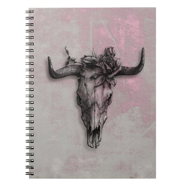 Carnet Taureau et Rose gris rose rustique (Devant)