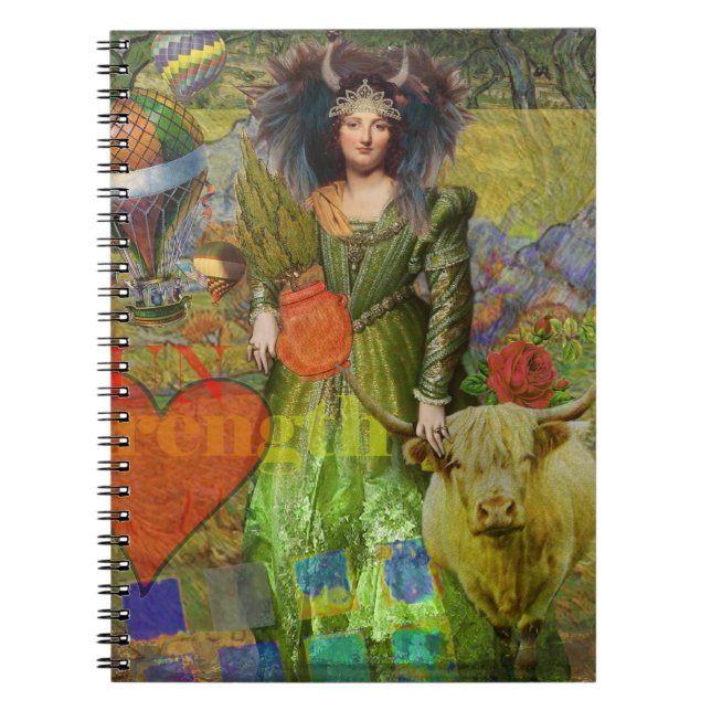 Carnet Taureau Femme Fantaisie Collage Céleste Caprice (Devant)