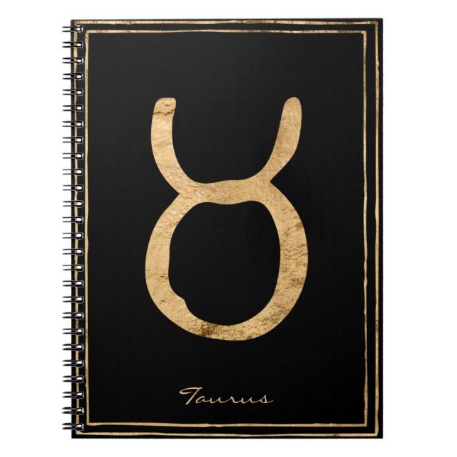Carnet Taurus martelé or stylisé symbole astrologie (Devant)