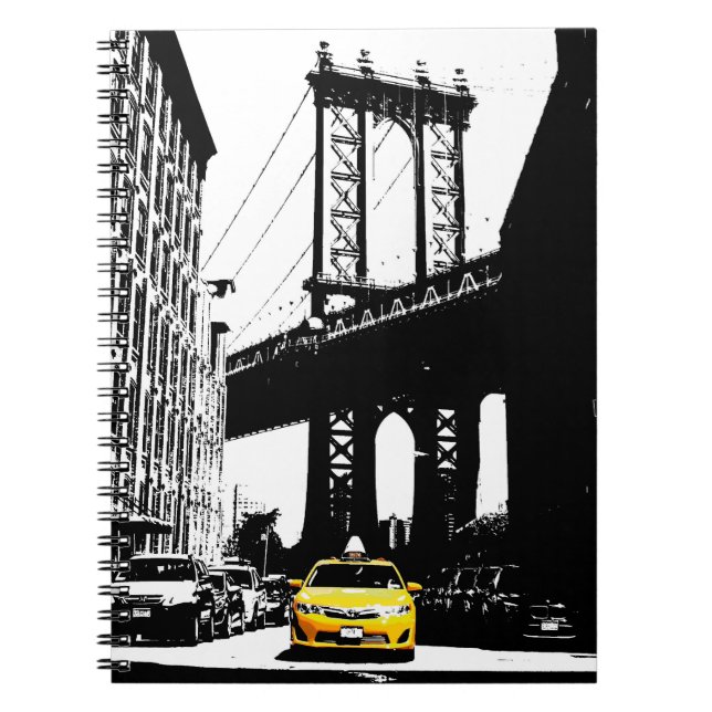 Carnet Taxi jaune Brooklyn Bridge New York City Pop Art (Devant)